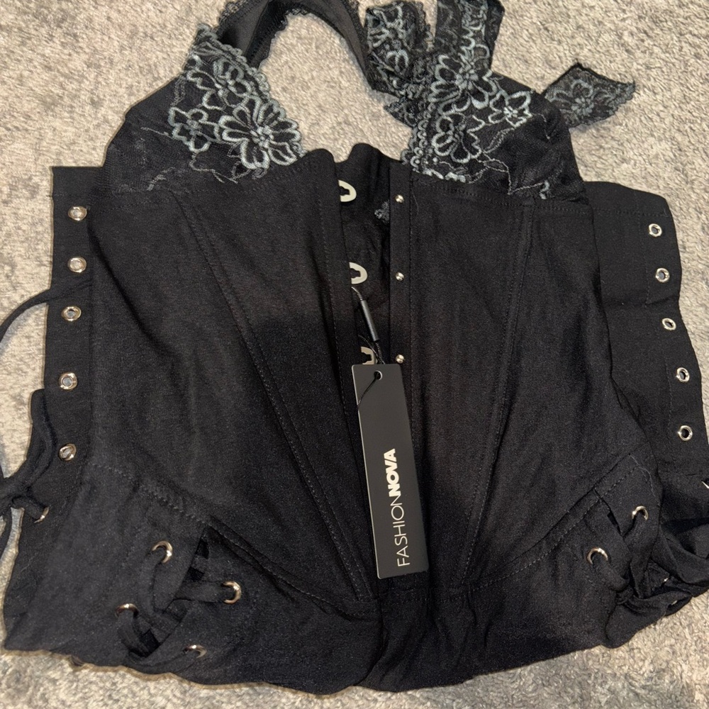 Fashion Nova Black Lace-Up Women's Top